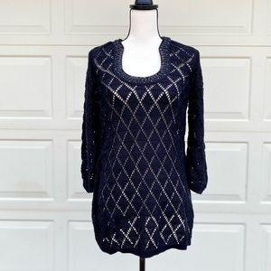 NWT White House | Black Market open weave, bejeweled, black sweater.